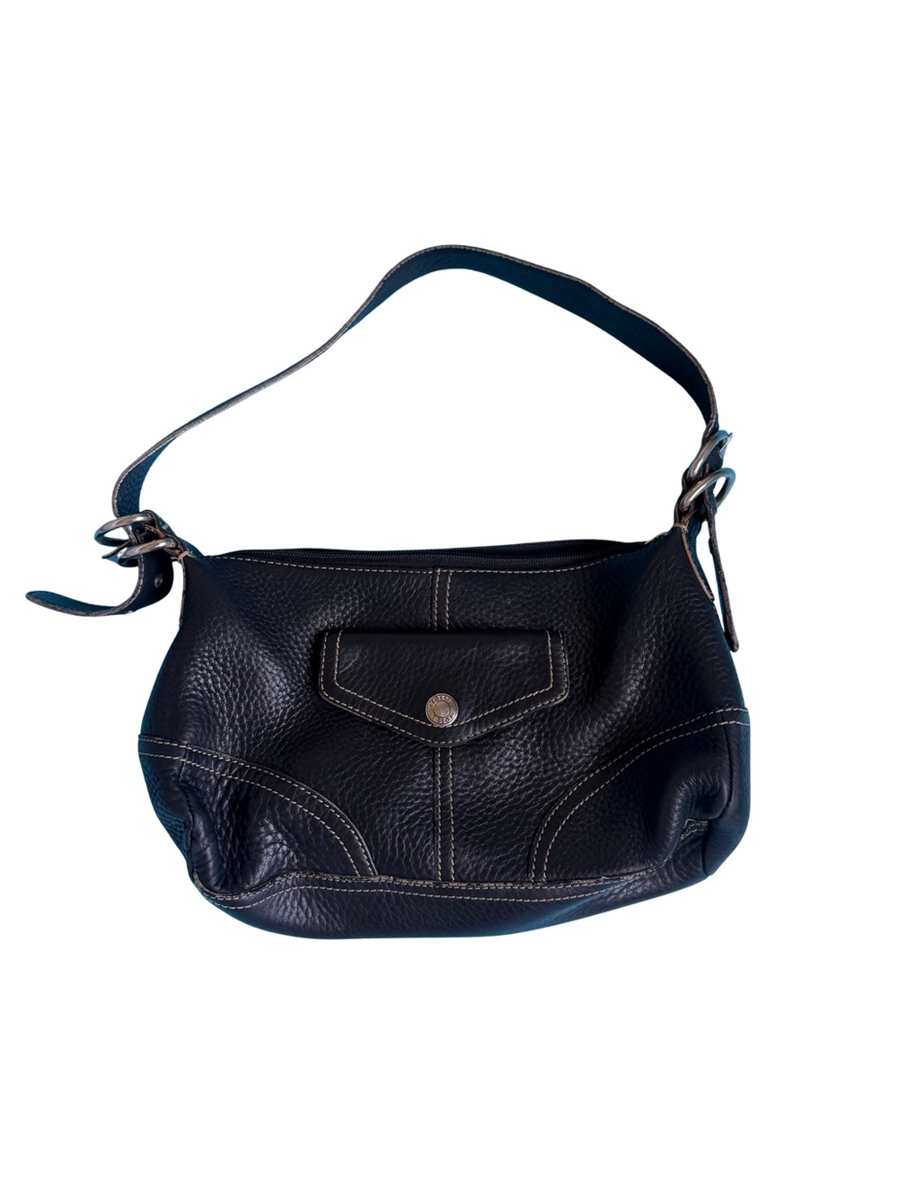 Fossil Black Leather Hobo Bag Silver Hardware